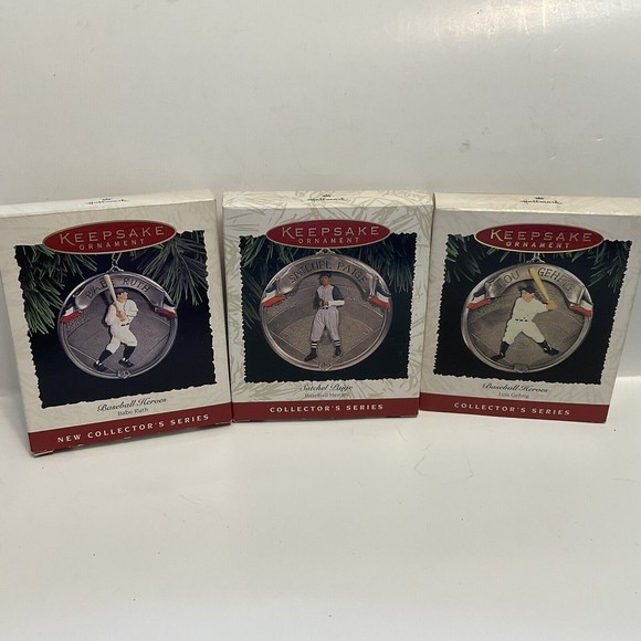 Hallmark Keepsake Ornaments Baseball Heroes B. Ruth,Lou Gehrig, Satchel Paige - Picture 1 of 5